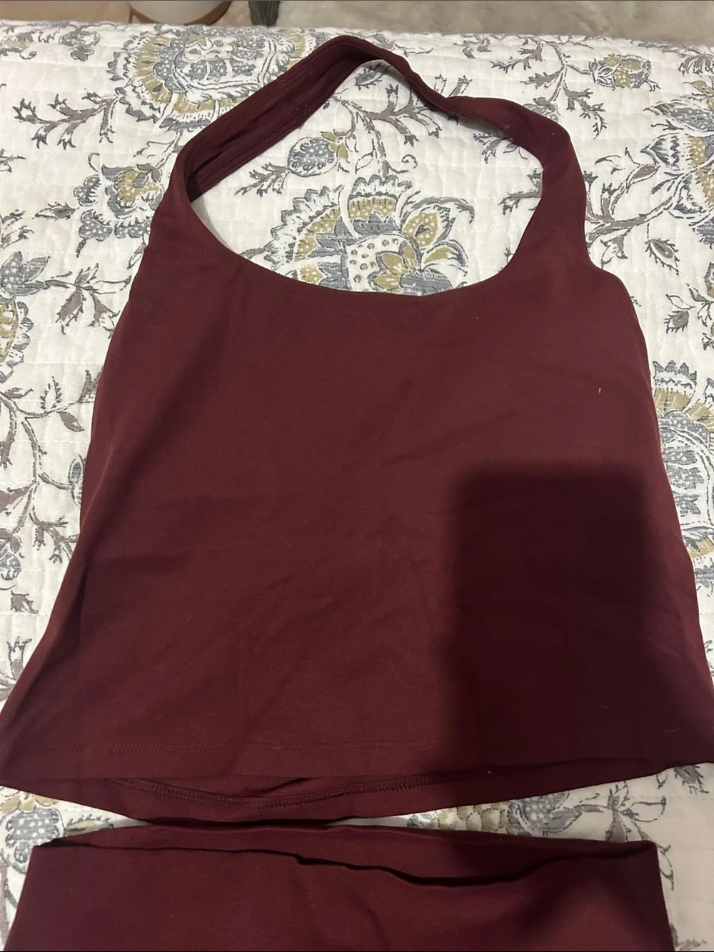 CRZ Yoga Butterluxe Halter Crop Top and Leggings Workout Set-Red Merlot